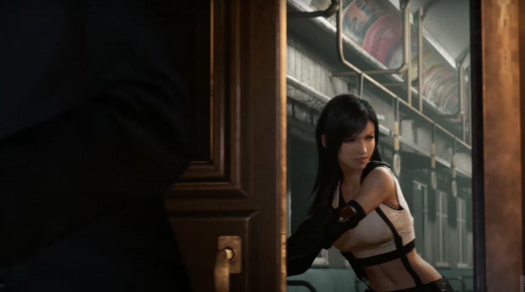 FF7R Tifa closing the train car door